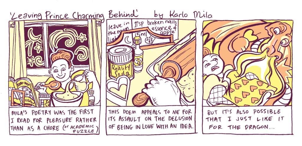 Comic about Karlo Mila's poem, "Leaving Prince Charming Behind"